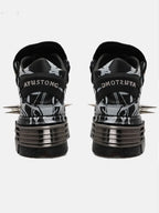 Black Graffiti Rivet Platform Shoes with Spikes