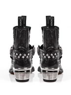 Black Studded Western Boots with Metallic Toe and Skull Buckle