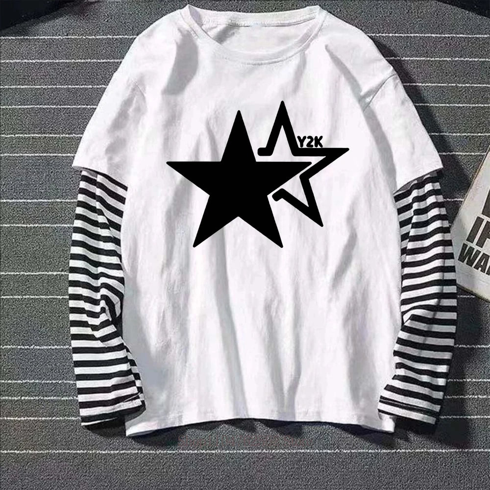 Women's Star Graphic Layered-Look Long-Sleeve T-Shirt