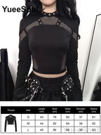 Women's Black Lace-Panel Long-Sleeve Top