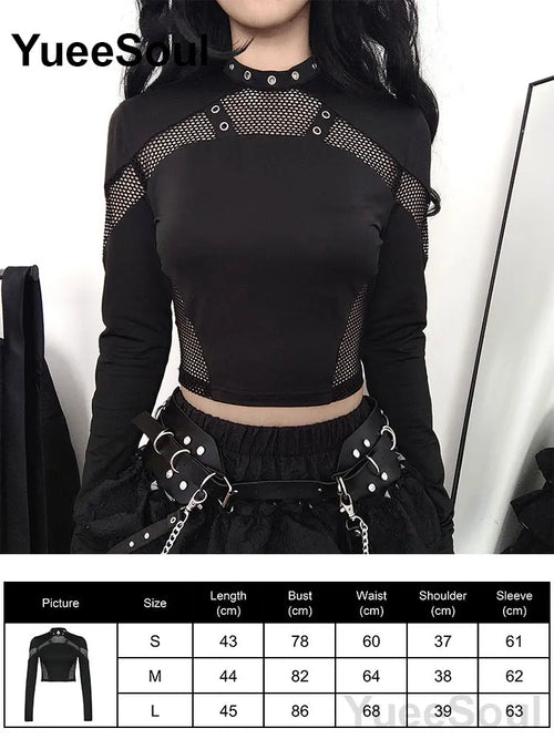 Grunge Black Lace Long-Sleeve Top