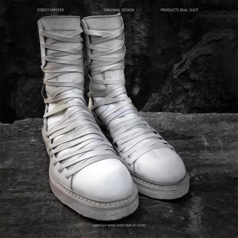 Men's Retro Lace-Up Mid-Calf Platform Boots