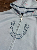 Light Blue Star & Graphic Zip-Up Hoodie
