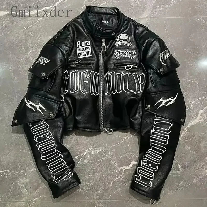 Grunge Embroidered Skull Motorcycle Jacket