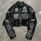 Grunge Embroidered Skull Motorcycle Jacket