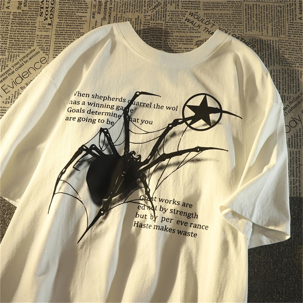 Grunge Spider Graphic Cotton T-Shirt