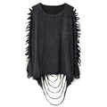 Black Distressed Long-Sleeve Top with Cutout Sleeves