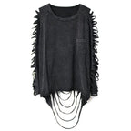 Black Distressed Long-Sleeve Top with Cutout Sleeves