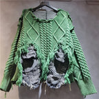 Women’s Emerald Green Cable-Knit Patchwork Pocket Sweater