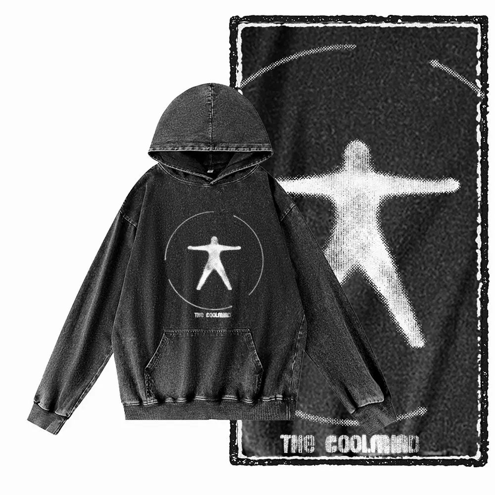Men's Acid-Washed Black Graphic Pullover Hoodie