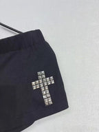 Women’s Black Low-Rise Shorts with Geometric Cross Stud Detail