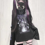 Black Gothic Graphic Long-Sleeve Tunic Top