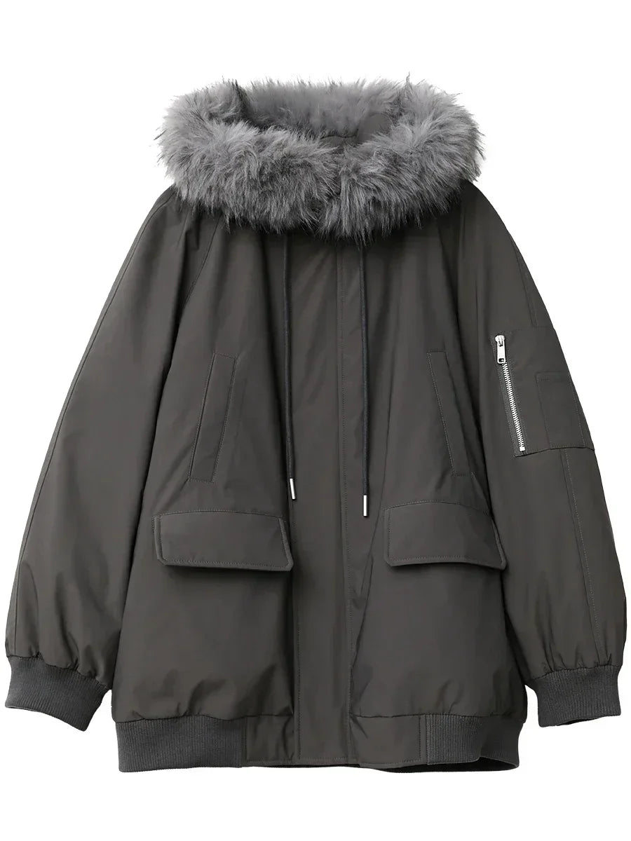 Women's Hooded Parka Jacket with Zip Closure and Utility Pockets