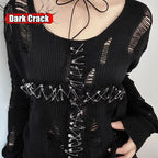 Grunge Distressed Knit Safety-Pin Sweater Top