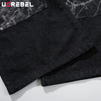 Men's Black Patchwork Wide-Leg Jeans