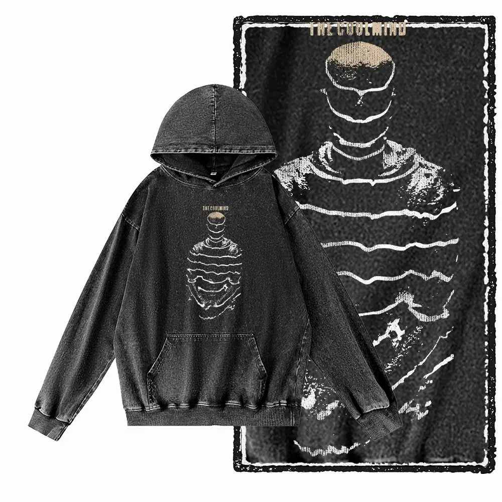 Black Acid-Washed Graphic Pullover Hoodie