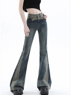 Women’s Blue Patchwork High-Waist Bootcut Jeans