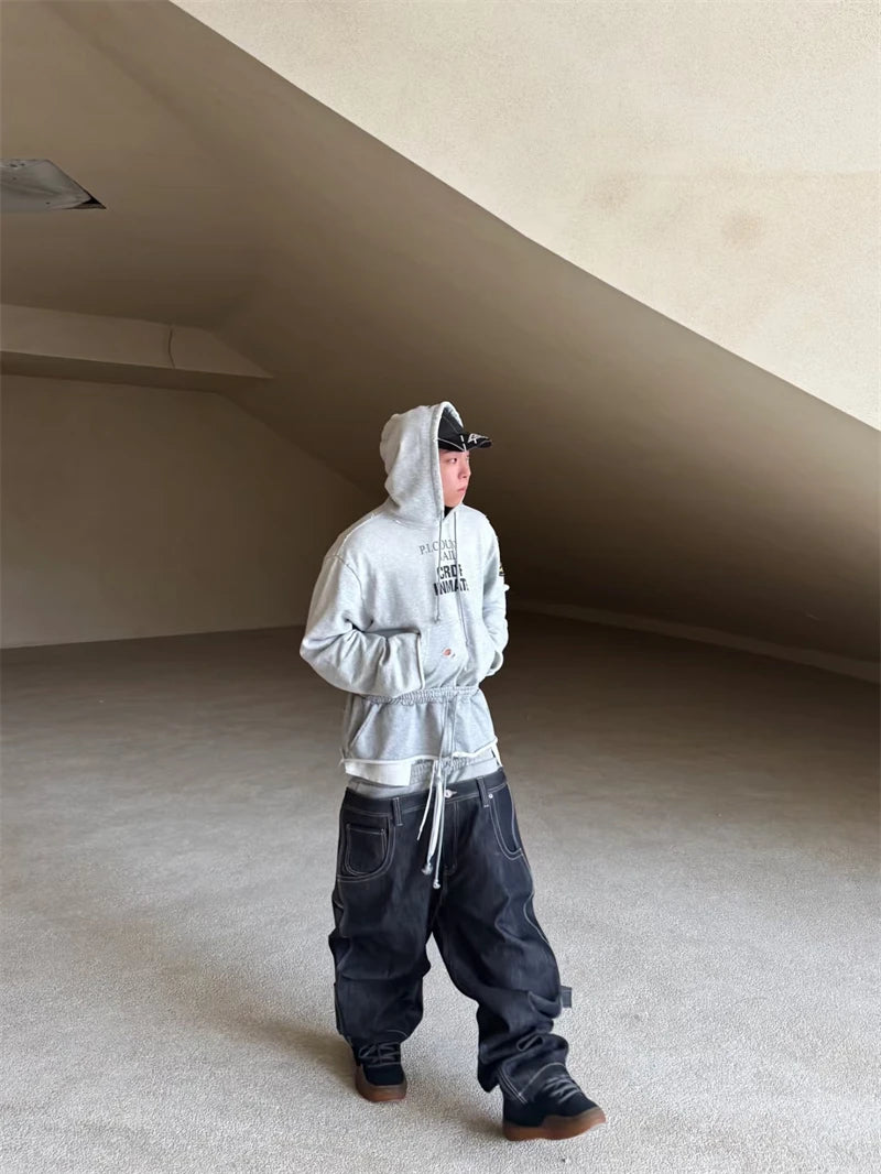 Washed Distressed Two-Piece Hoodie Pullover