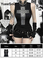 Black Studded Cross Graphic Sleeveless Goth Top