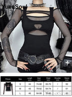 Women's Black Lace-Panel Long-Sleeve Top