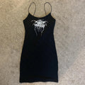 Black Graphic Spaghetti-Strap Mini Dress