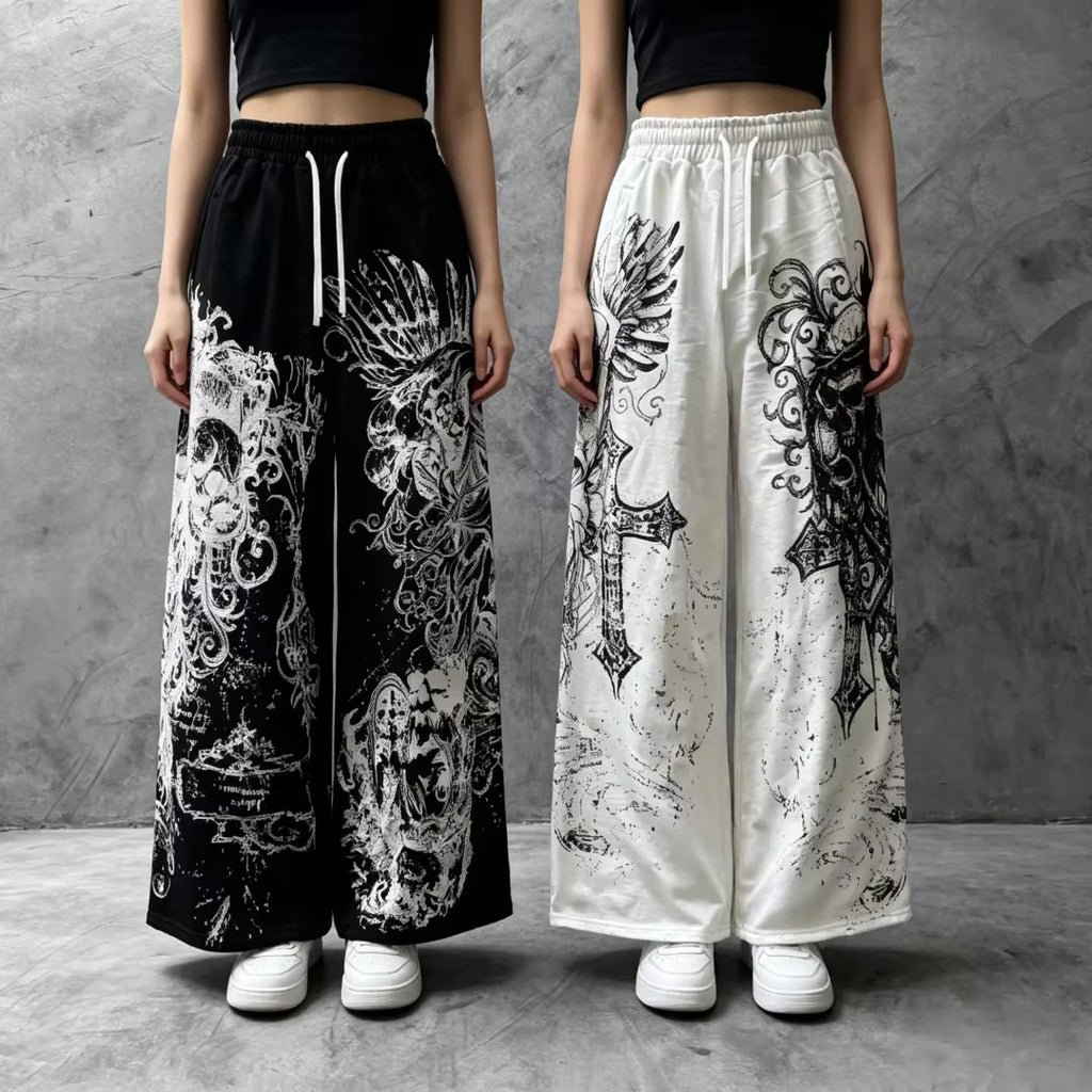 Unisex Skull Print Drawstring Jogger Pants