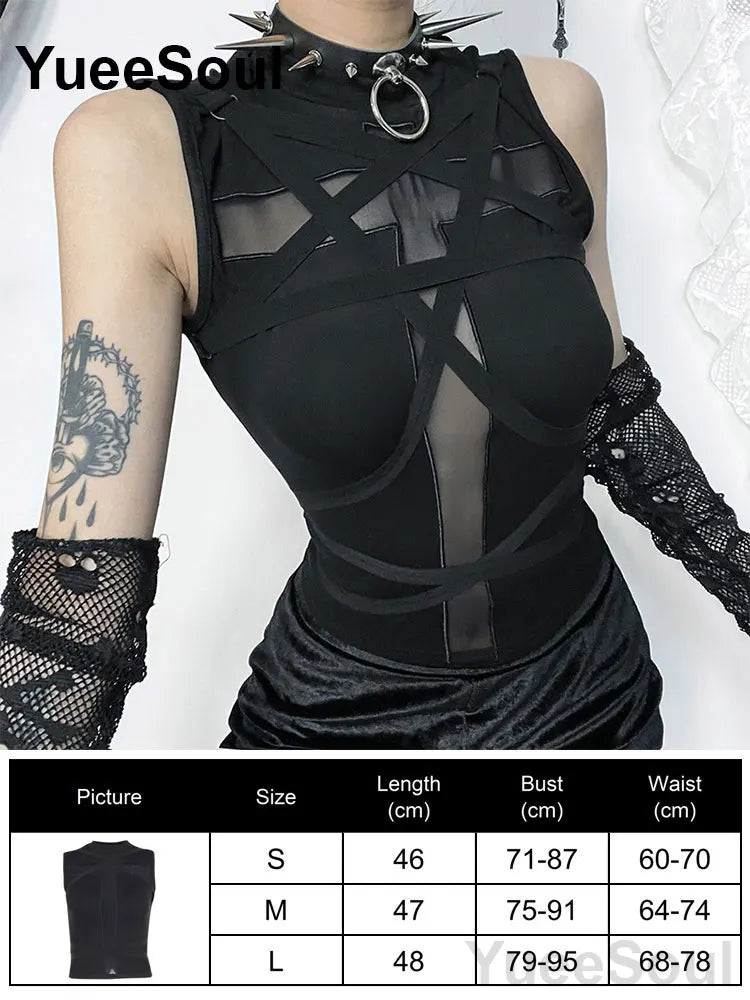 Black Mesh Sleeveless Corset Top