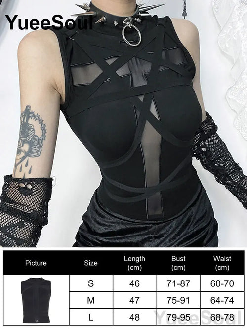 Black Mesh Sleeveless Corset Top