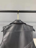 Women's Black Leather Biker Vest
