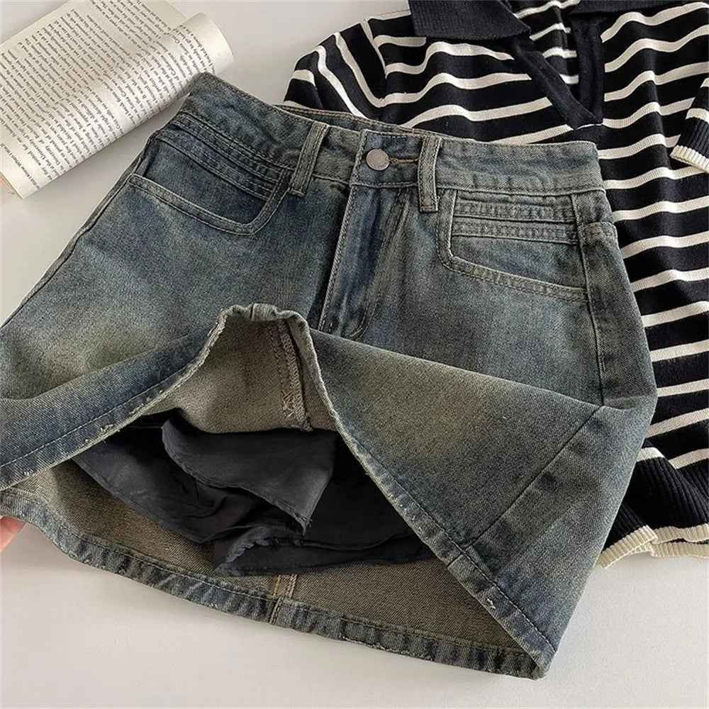 Women's Blue Denim A-Line Mini Skirt