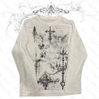 White Gothic Graphic Long-Sleeve T-Shirt