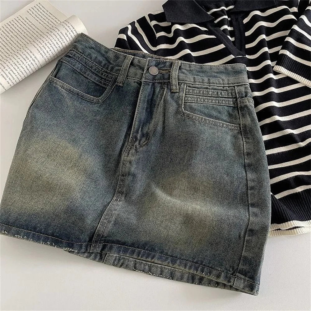 Women's Blue Denim A-Line Mini Skirt