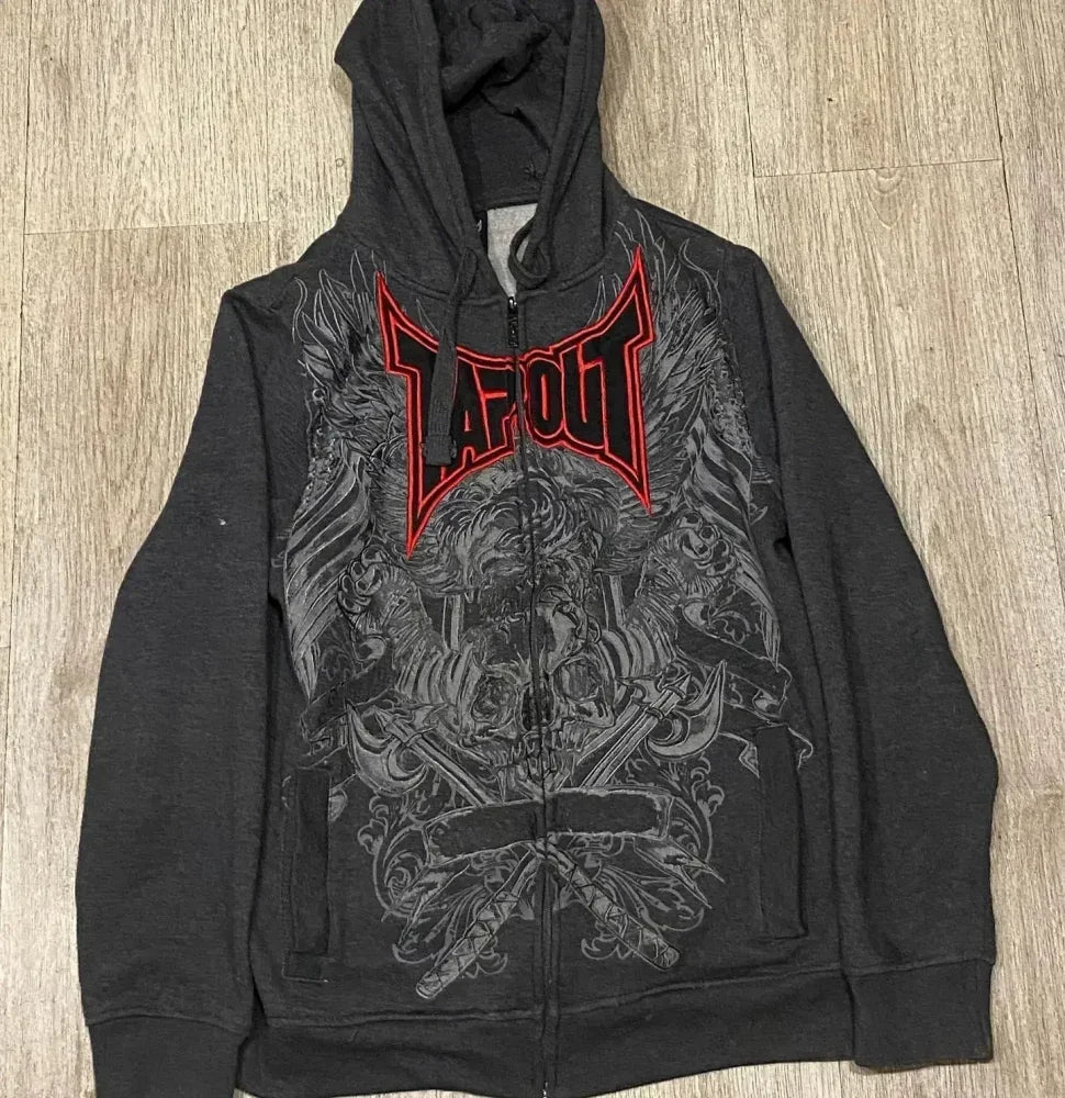 Graphic Zip-Up Hoodie with Hood and Long Sleeves