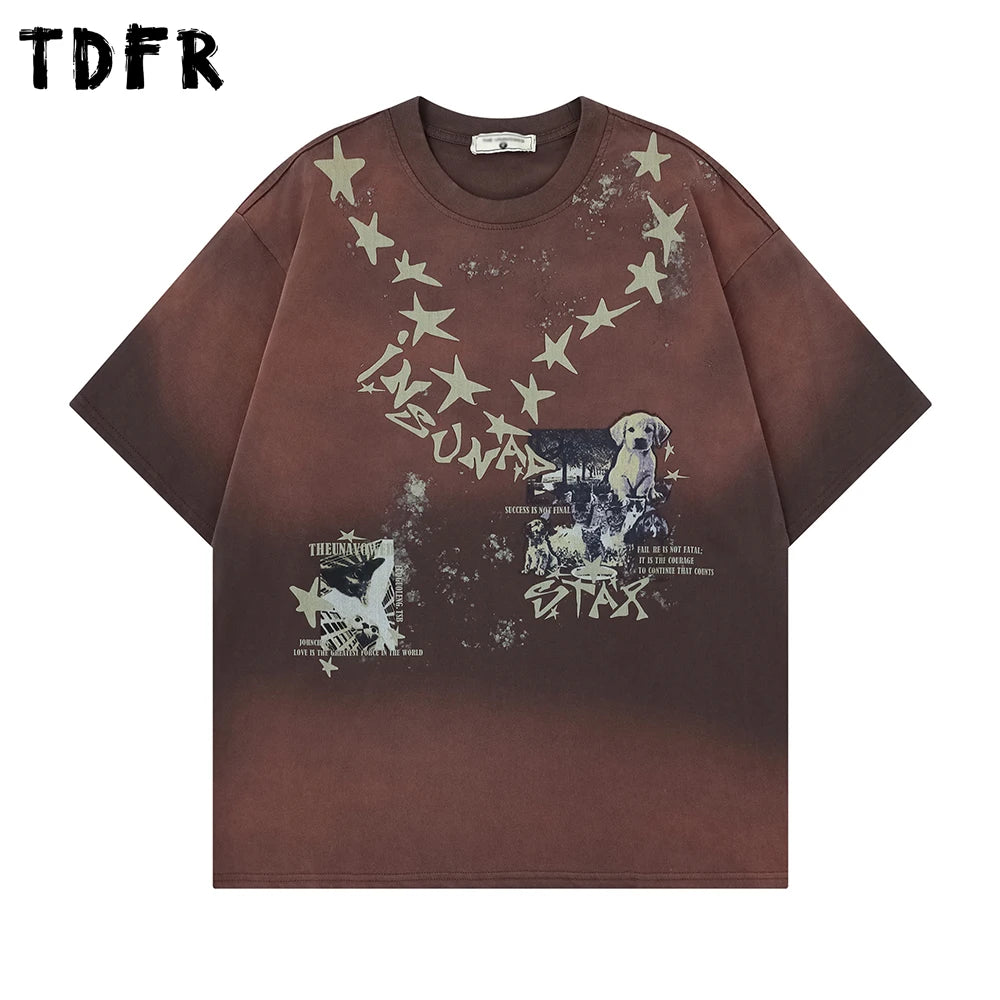 Men's Brown Puppy Graphic Distressed T-Shirt