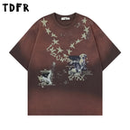Men's Brown Puppy Graphic Distressed T-Shirt