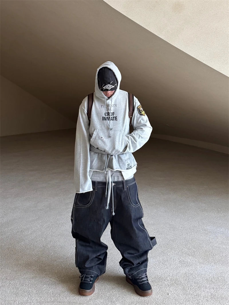 Washed Distressed Two-Piece Hoodie Pullover
