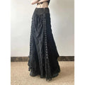 Black High-Rise Lace-Up Ruched Maxi Skirt