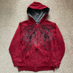 Graphic Zip-Up Hoodie with Hood and Long Sleeves