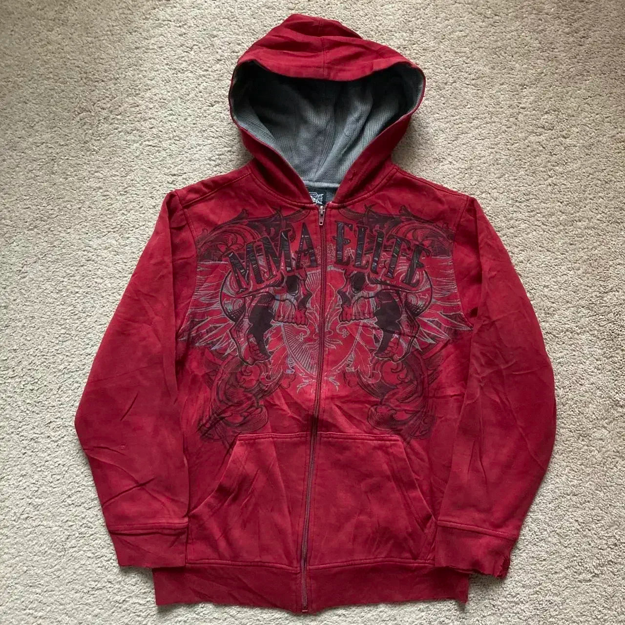Graphic Zip-Up Hoodie with Hood and Long Sleeves