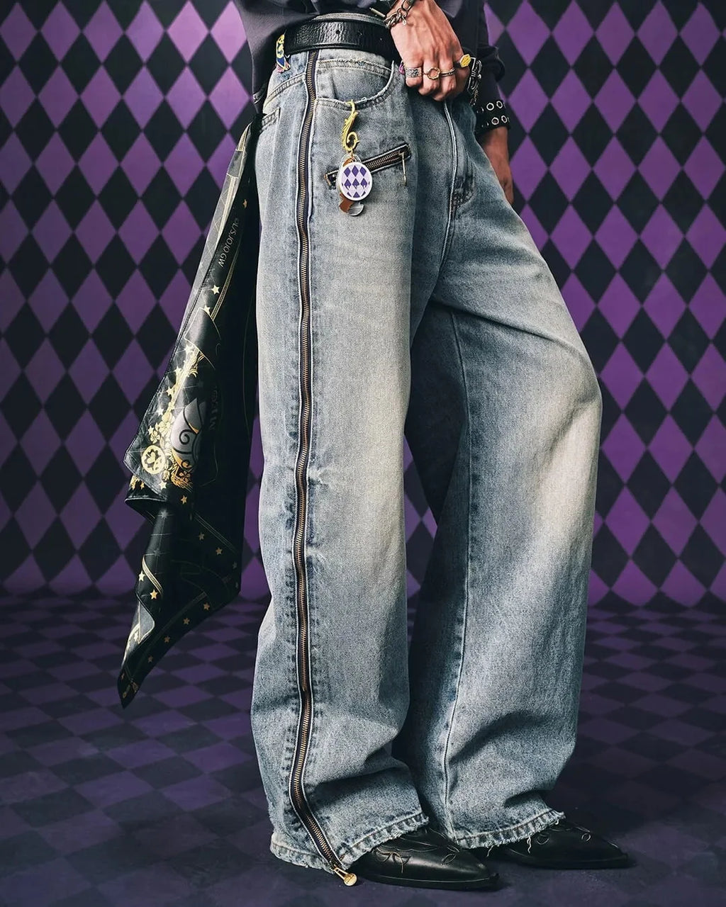 JoJo Wide-Leg Jeans with Zippered Printed Side Panels