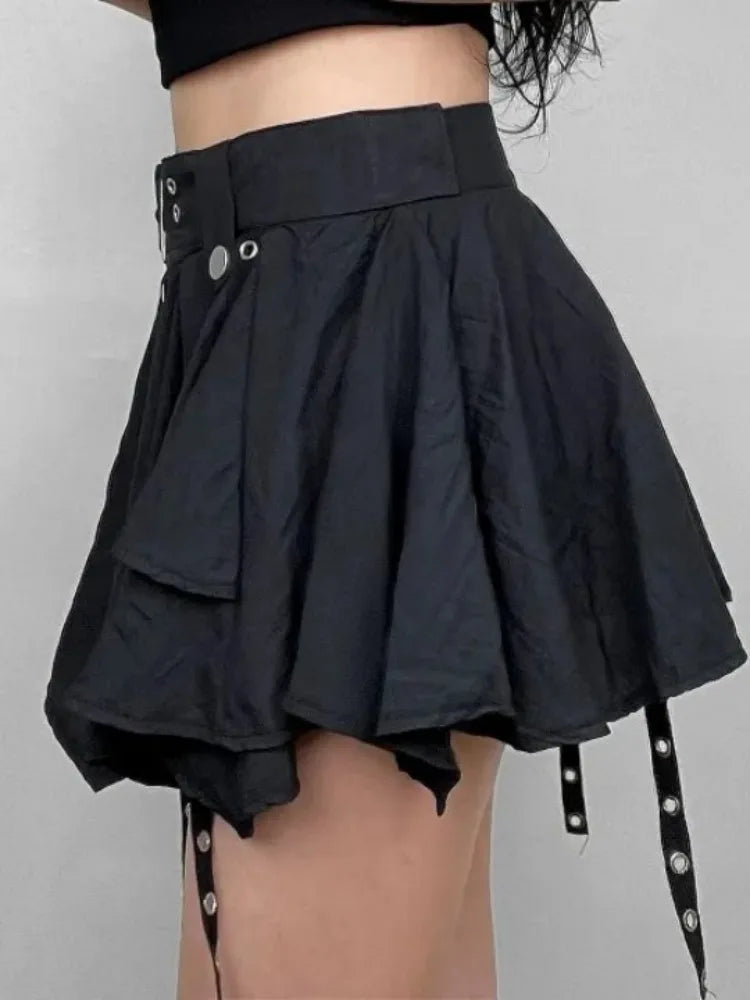 Women's Layered Pleated Mini Skirt with Belt Strap