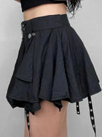 Women's Layered Pleated Mini Skirt with Belt Strap