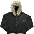 Women's Faux Fur Collar Graphic Zip-Up Hoodie