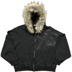 Women's Faux Fur Collar Graphic Zip-Up Hoodie