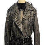 Women's Gray PU Leather Spiked Jacket