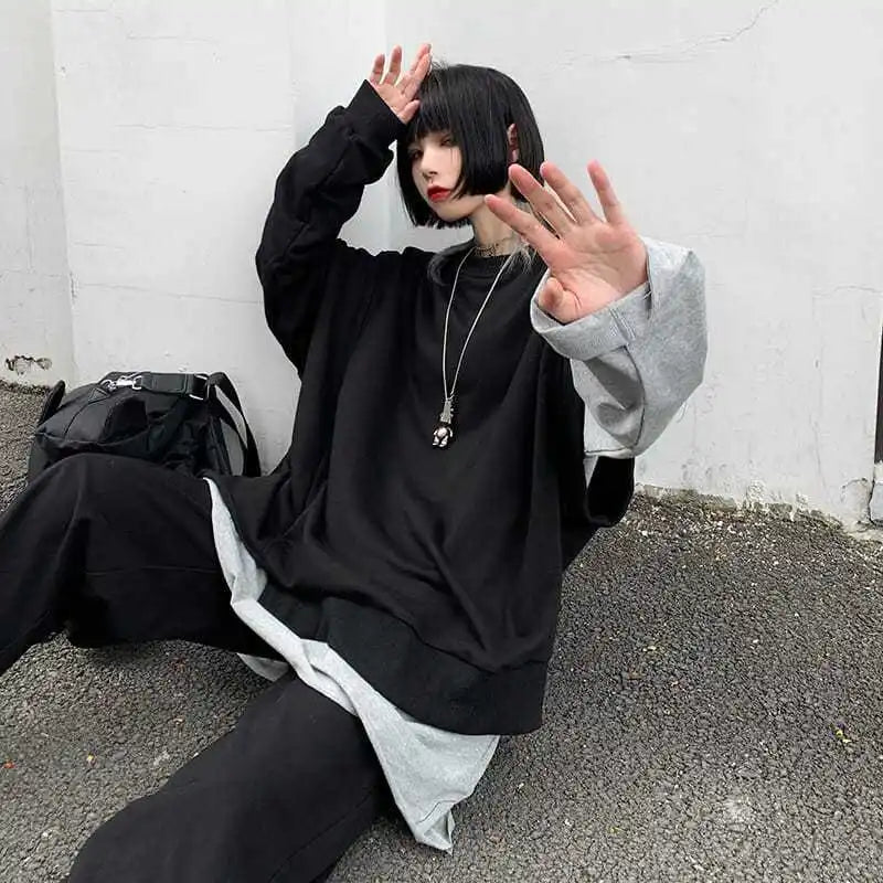 Black Layered Two-Piece Long-Sleeve Top Set
