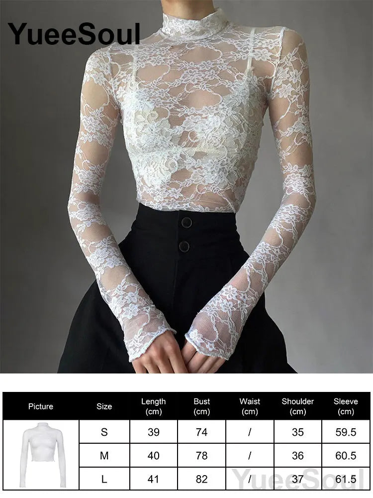 Women's Black Lace-Panel Long-Sleeve Top