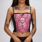 Spider Web Skull Halter Crop Top