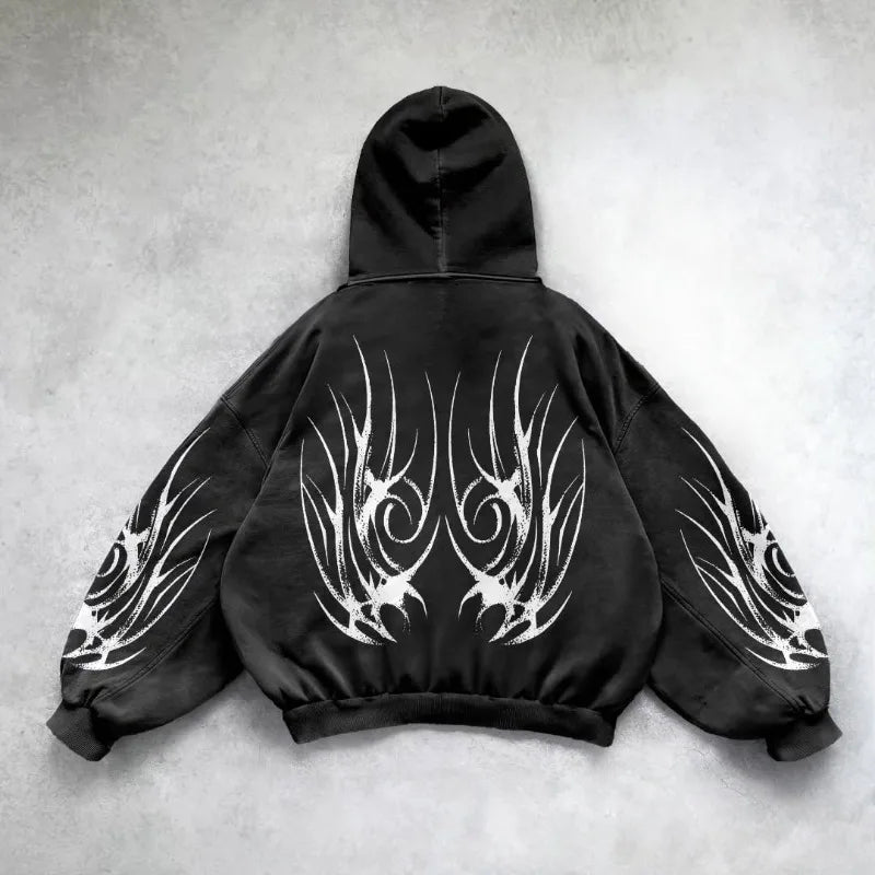 Women's Black Tribal Print Zip-Up Hoodie