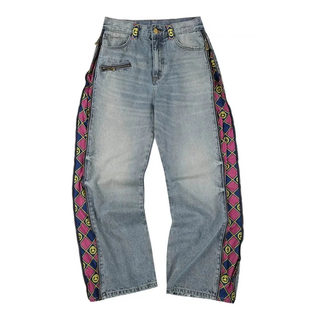 JoJo Wide-Leg Jeans with Zippered Printed Side Panels